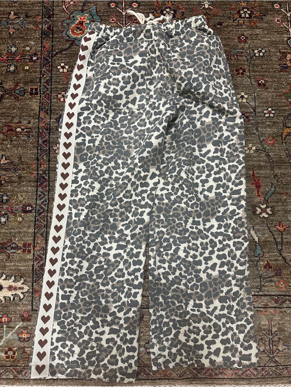 Vervet Leopard Side Stripe Brown Heart Wide Legged Denim Pant - Picture 5 of 5